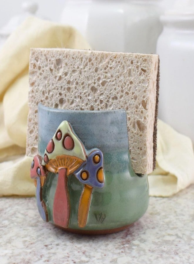 Modern Artisans American Handmade Pottery Kitchen Sponge Holder, Enchanted Mushrooms Motif - Image 3
